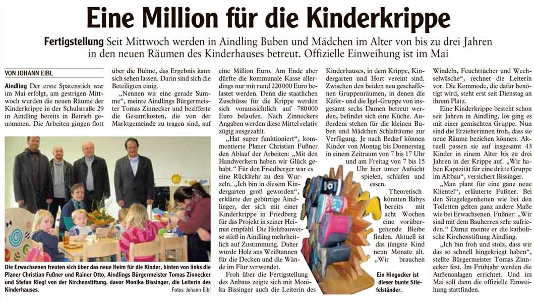 Fußner Kühne Architekten 2012 - Presseartikel aus der Schwabmünchener Allgemeinen: Kleinaitingen baut Wohnungen für Senioren