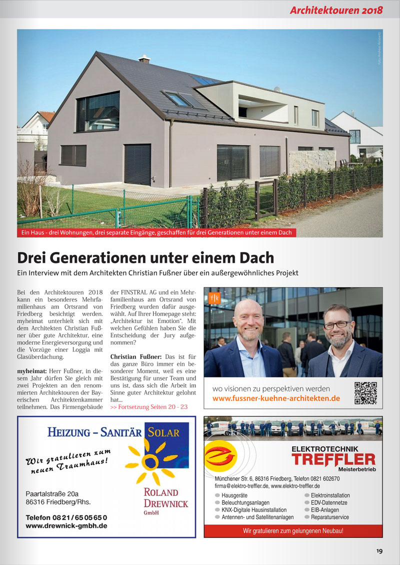 Presseartikel 2018 zum zu den Architektouren 2018 ausgewählten Projekts "Drei Generationen unter einem Dach"