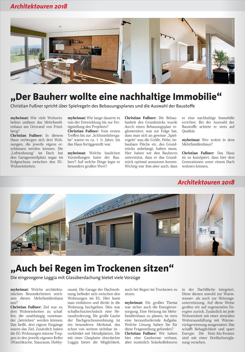 Presseartikel 2018 zum zu den Architektouren 2018 ausgewählten Projekts "Drei Generationen unter einem Dach"