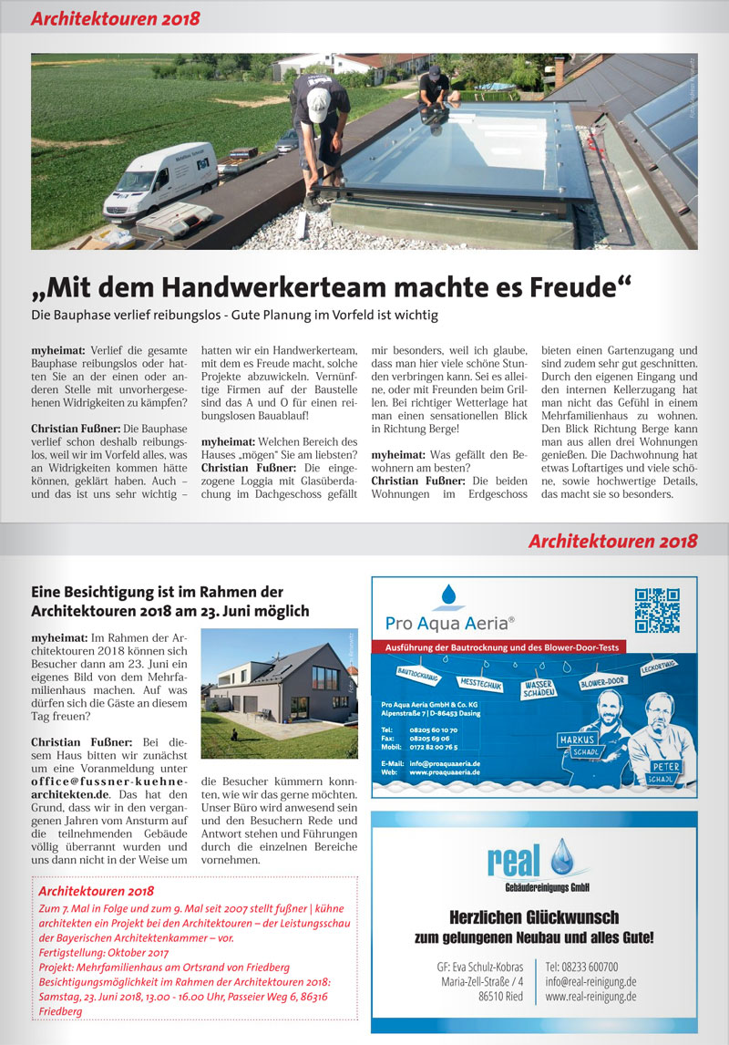 Presseartikel 2018 zum zu den Architektouren 2018 ausgewählten Projekts "Drei Generationen unter einem Dach"