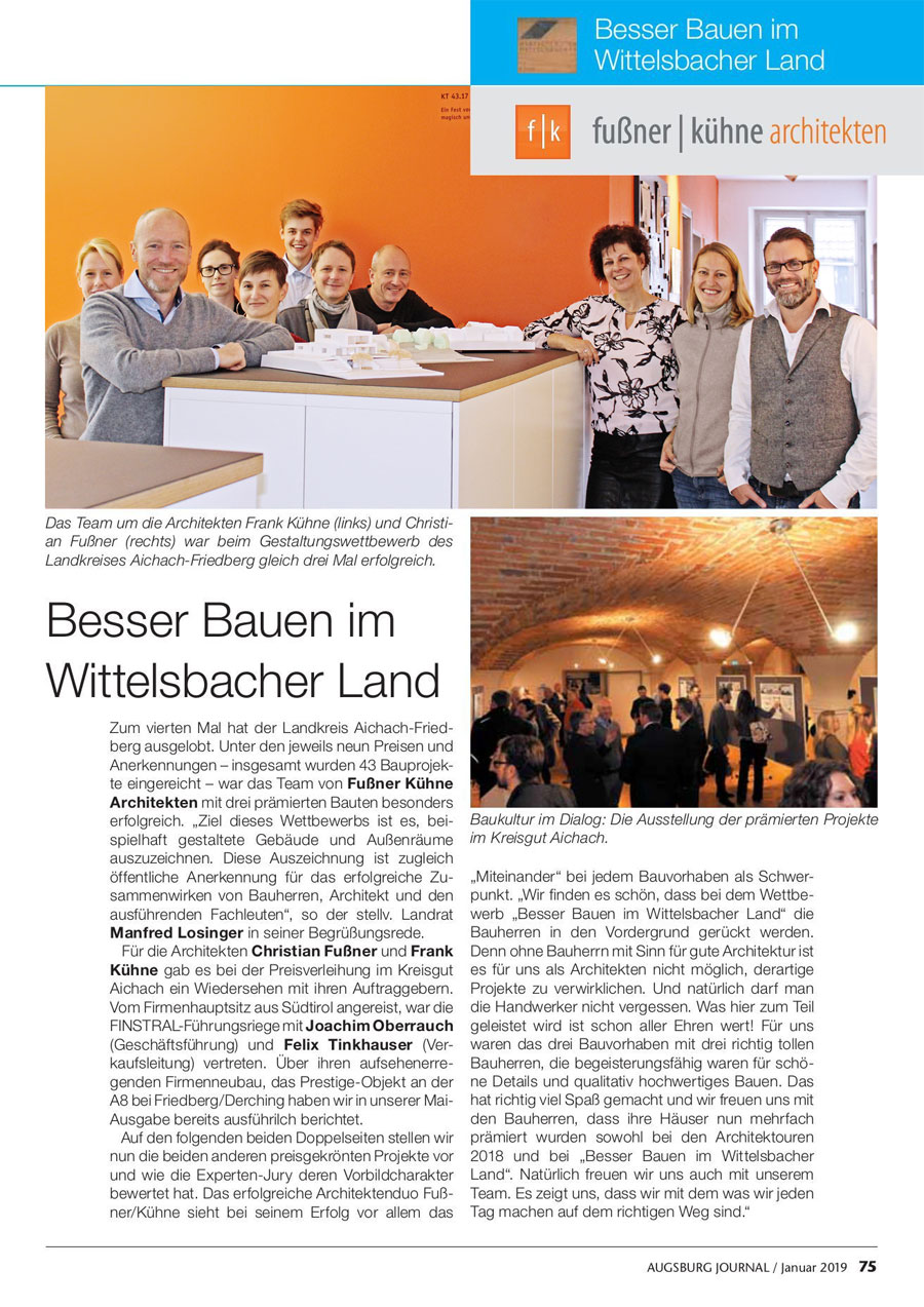 Presseartikel Augsburg Journal 01/2019 zum Wettbewerb "Besser Bauen im Wittelsbacher Land" 