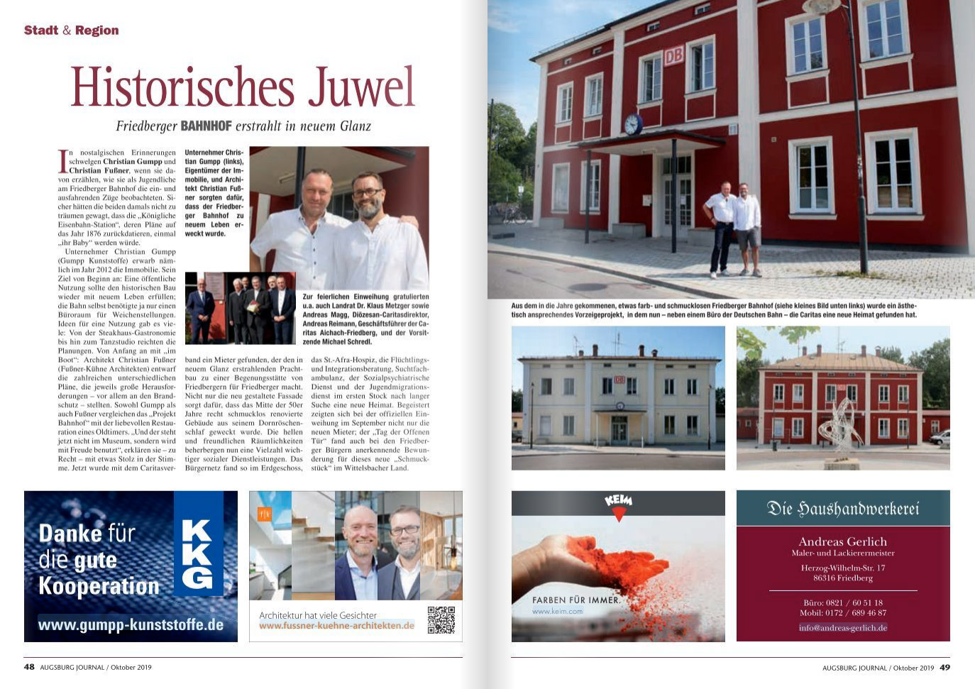 Presseartikel Augsburg Journal 10/2019 zum Projekt "Sanierung Bahnhof Friedberg"